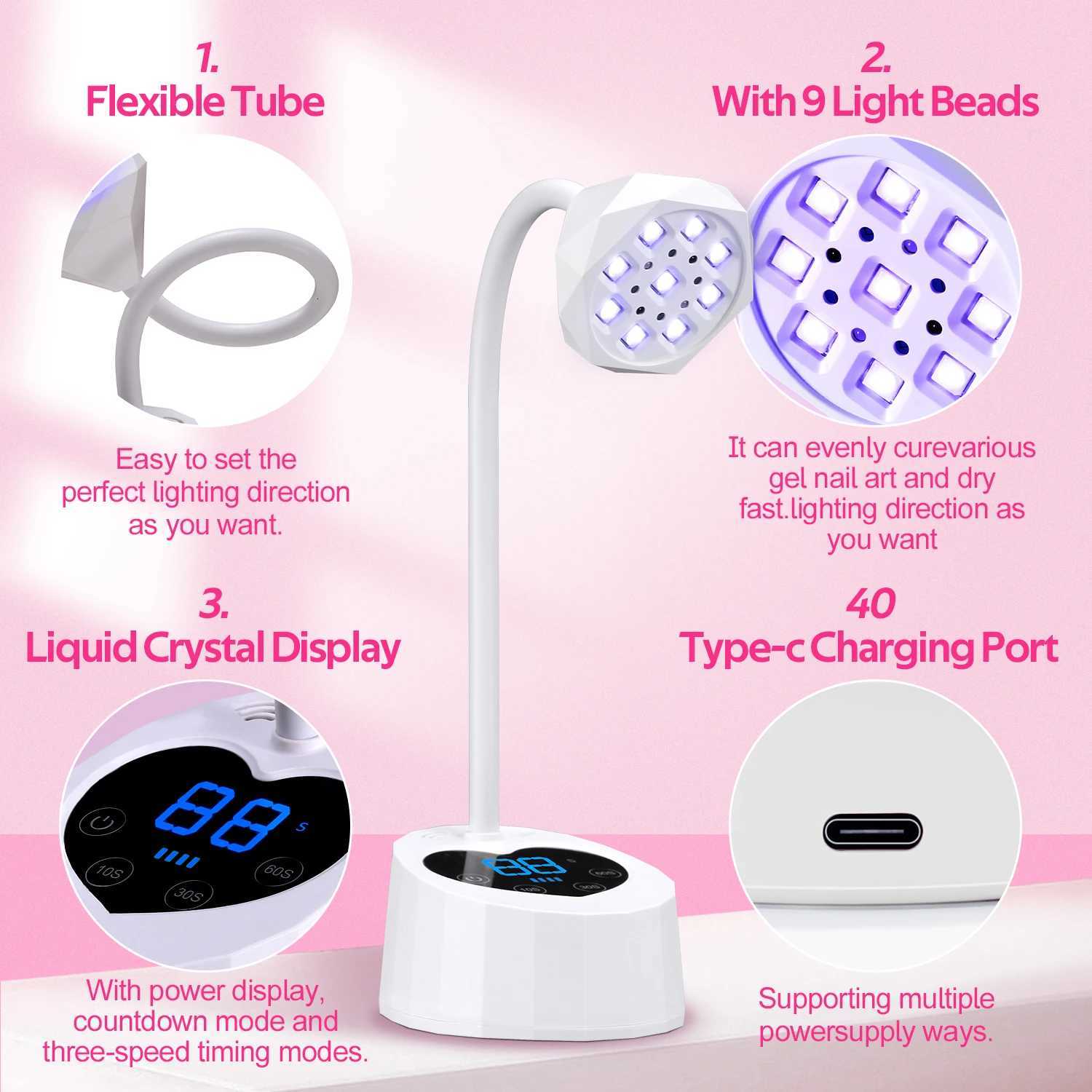 DinaBeauty Rechargeable Nail UV LED Lamp 27W Nail Dryer 360 Bendable Fast Drying Nail Manicure Polish Glue Gel Curing LampT251216