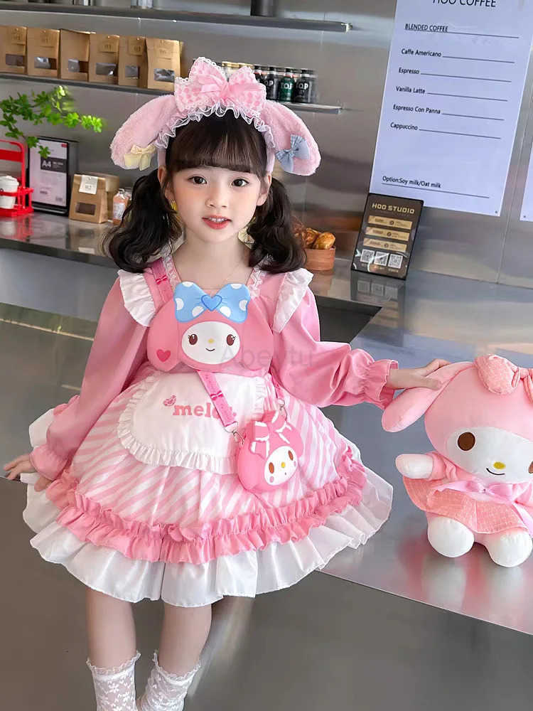 Sanrio Clothes Girls Casual Dresses Printed Casual Dress Clothing Library Girls Kulomi Princess Dress Pink Lolita Fashionable Dress H251216