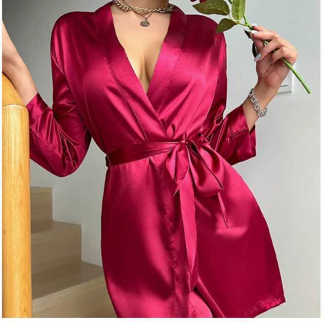 Womens Short Kimono Robe Silky Satin Bathrobe Bride Bridesmaids Getting Ready Sleepwear Soft Nightgown C251216