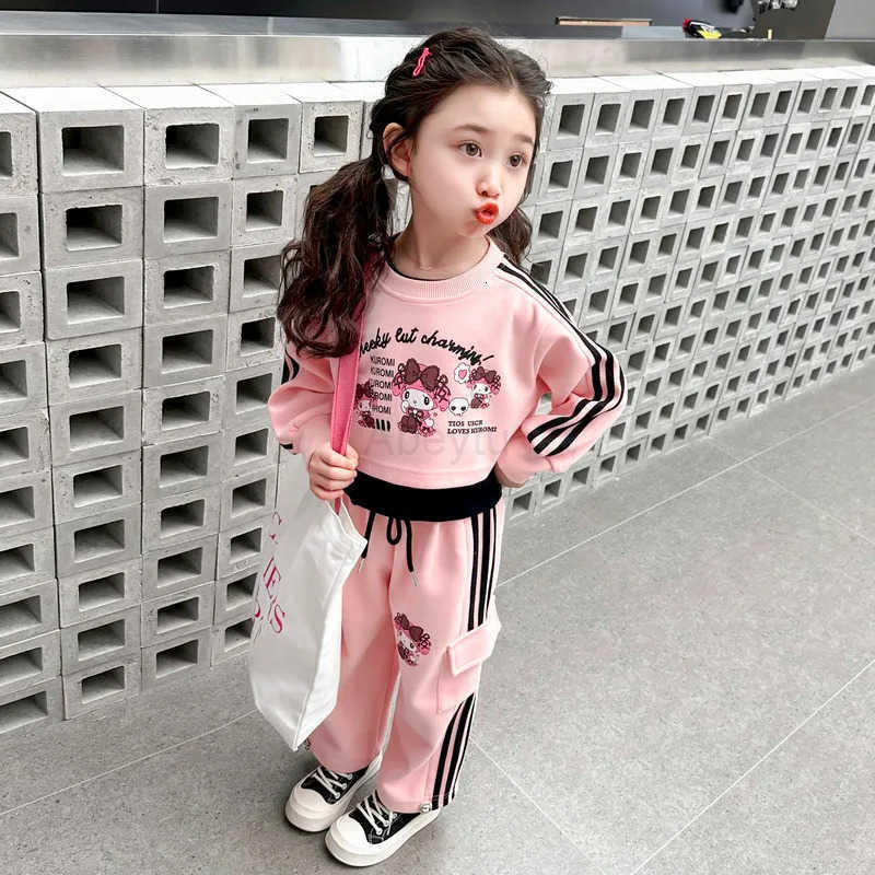 Sanrio Girls Kuromi Three Piece Set Western Style Hoodie Casual Autumn Spring 2025 New Childrens Fashion Outfit H251216