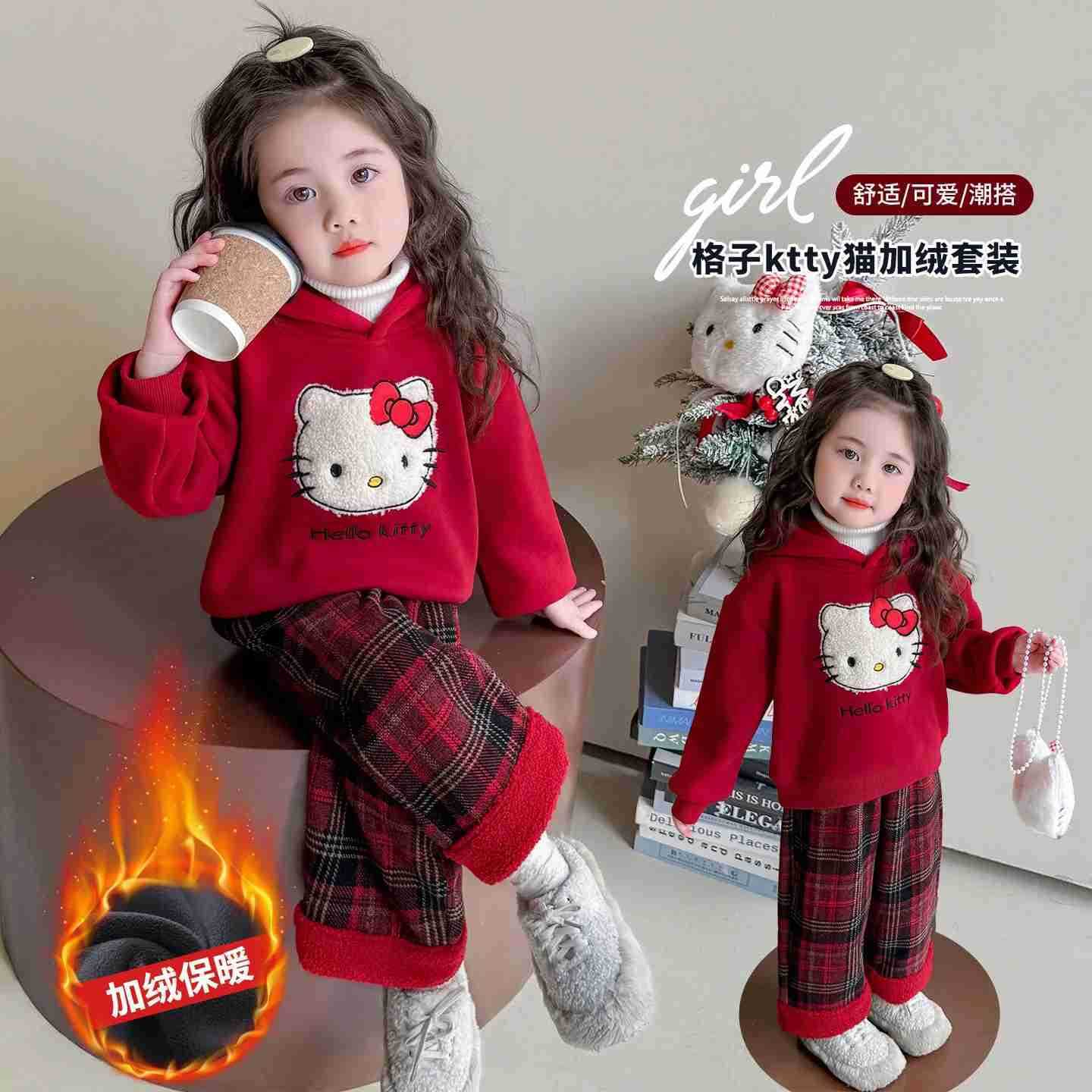 Sanrio Christmas Girls Cartoon Hoodie 2025 Winter New Kawaii Anime Thick Warm Coat 2Pcs Korean Style Fashion Comfort Sweet Leisure Set H251216