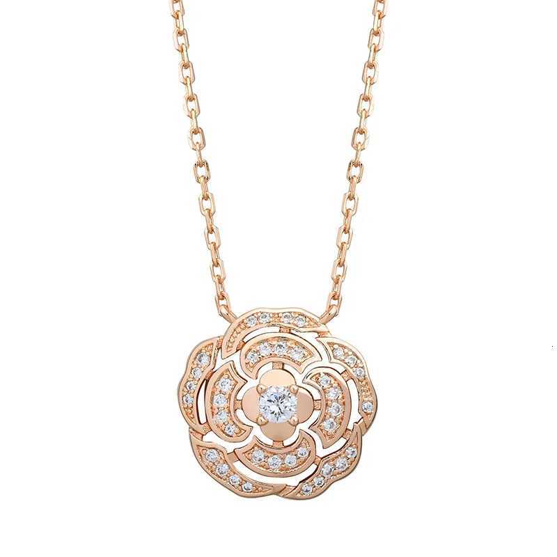 Platinum rose gold necklace ladies diamond-encrusted rose collarbone necklace camellia necklace M251216