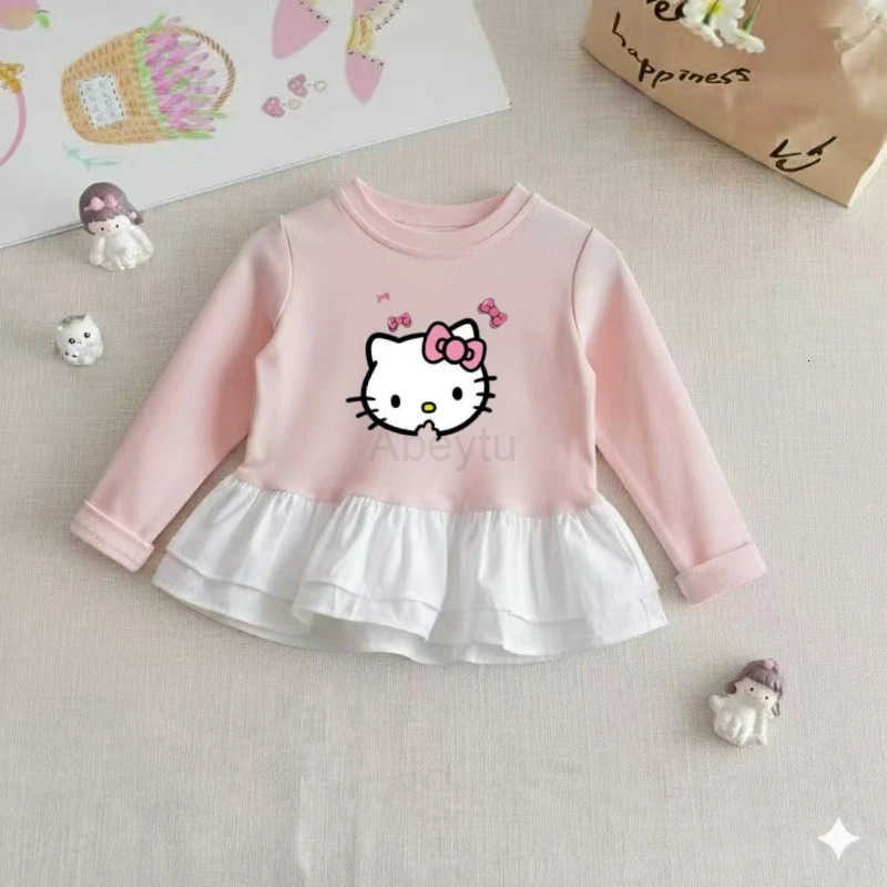 Sanrio Baby Girls Cotton Clothes Striped Patchwork Top Kid Hello Kitty Printed Pullover Children Autumn Fashion Long Sleeve T-shrits H251216