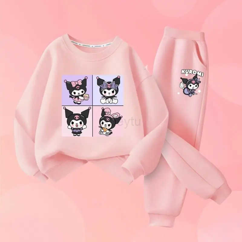 Sanrio 2Pcs Childrens Spring and Autumn Cartoon Anime Kuromi Printed Long Sleeved Shirt and Sports Pants Kids Sports Two-piece Suit H251216