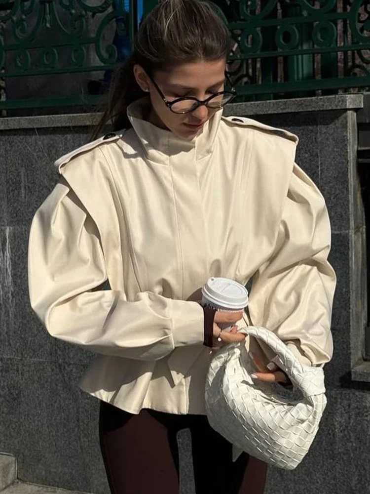 Solid Belted Loose Trench Coat Fashion Lapel Long Sleeve Zipper Button Bomber Jacket Lady Autumn High Street Windbreaker 2025T251216