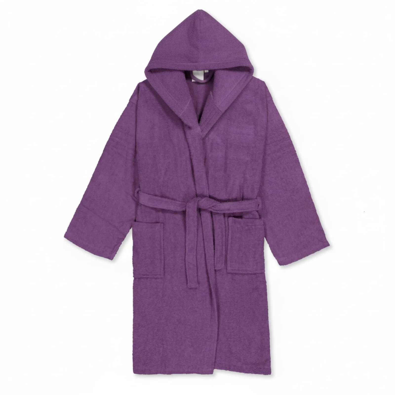 Purple Solid Color Home Bathrobe Winter Unisex Bathrobe Large Pocket Home Bathrobe C251216