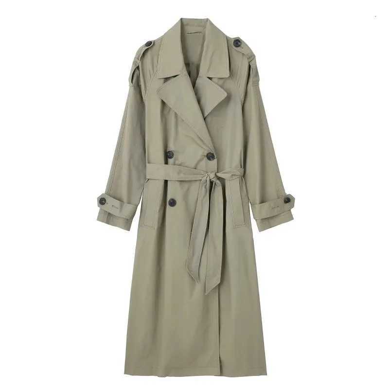 Womens Double-breasted Medium and Long Temperament Drape Loose Casual Trench CoatT251216