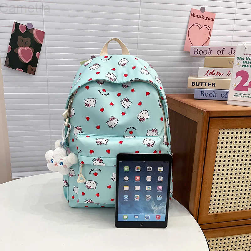 Sanrio 2025 Miniso Hello Kitty Travel Bag Kawaii Large Capacity Student Backpack Ins Korean Cartoon Anime Birthday Gift H251216