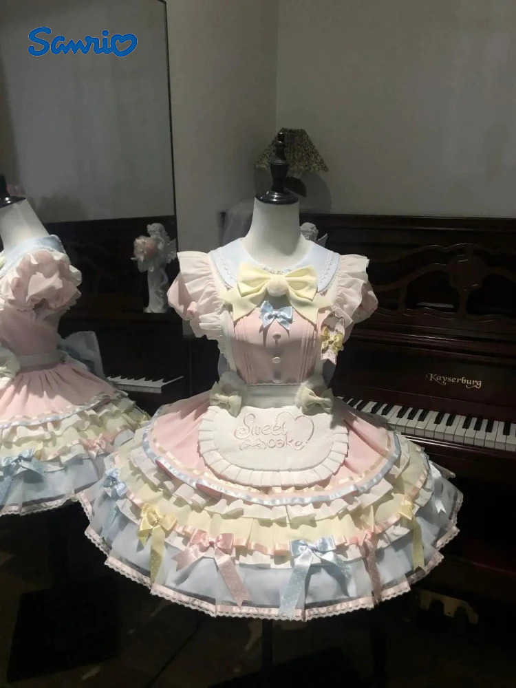 Sanrio Japanese Sweet Lolita Kawaii Elegant Dress Women Summer Princess Y2k Bow Design Dresses Female Fairy Chic Korean Popular Clothes H251216