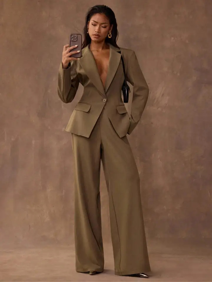 Womens TwoPiece Business Suit Set Long Sleeve Blazer Pants Professional Office Wear Elegant Clothing 251211
