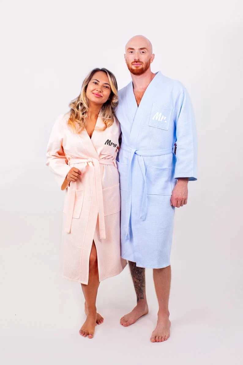 Waffled Cotton Bathrobes Set for Couple 2pc Mr and Mrs Bath Robes Winter King Queen Waffle White Bathing Robe 2023 Unisex Kimono C251216