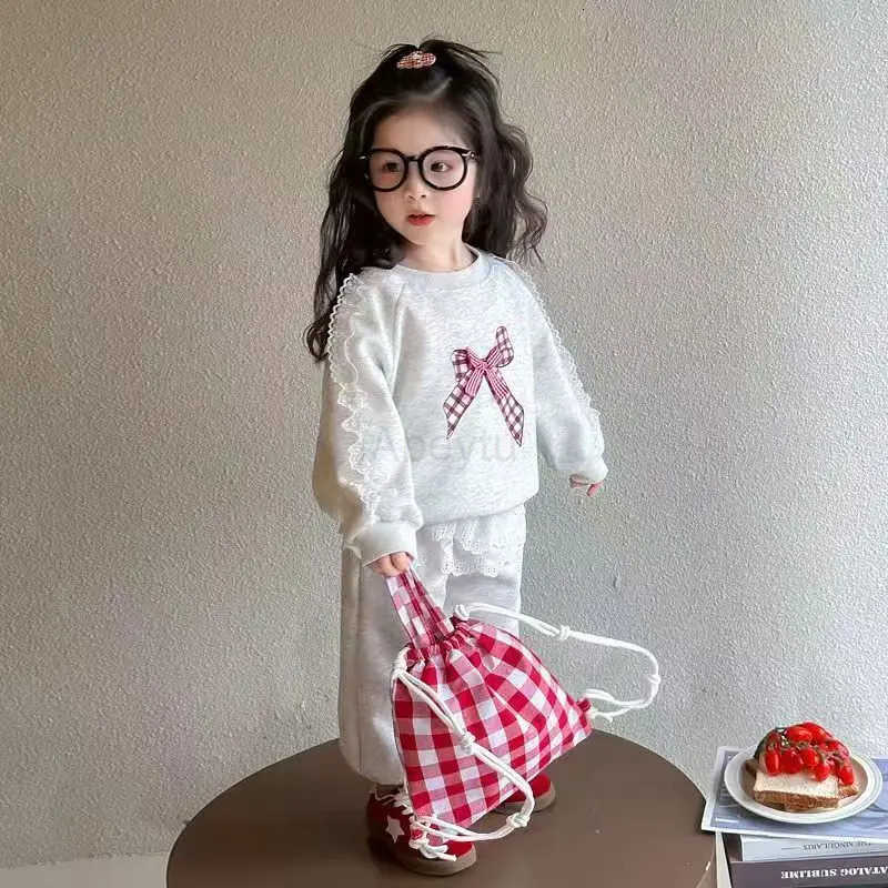 Sanrio Girls Bow Set Spring And Autumn Collection Baby Girl Lace Hoodie Autumn 2025 New Collection Childrens Two Piece Set H251216