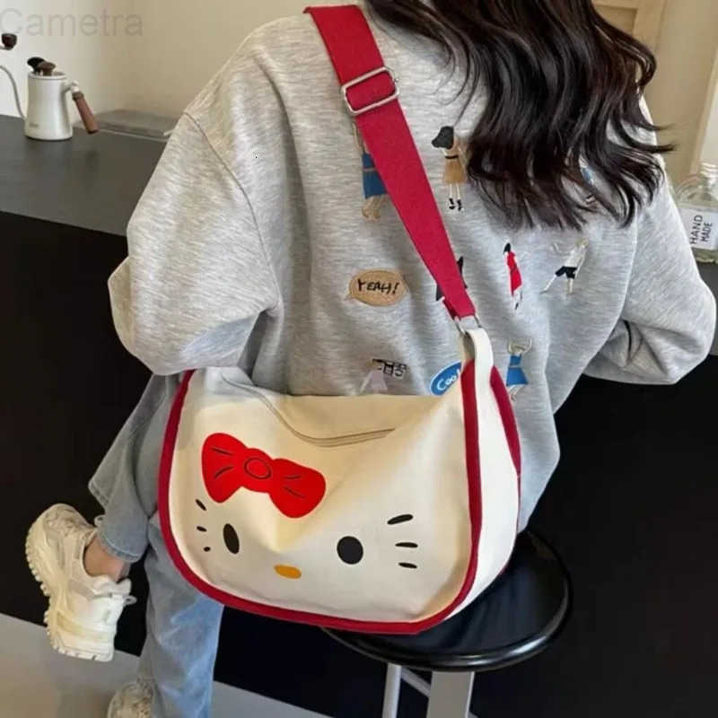 Sanrio Kawaii Japanese cartoon characters Hello kitty canvas bag Creative design Cute versatile one-shoulder crossbody bag Holiday gift H251216
