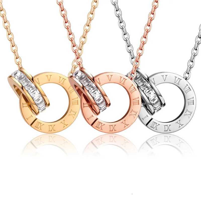 PAXA Luxury Elegant Stainless Steel Roman Number Pendant Necklace for Women Zirconia Chain Choker Fashion Charm Female Jewelry M251216
