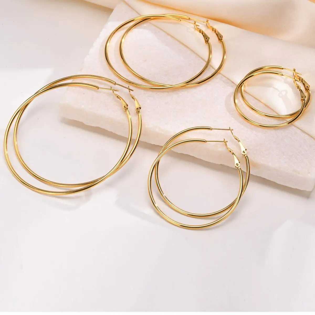 Stainless Steel Big Circle Hoop Huggie Earrings For Women 40mm/50mm/60mm/70mm G251216