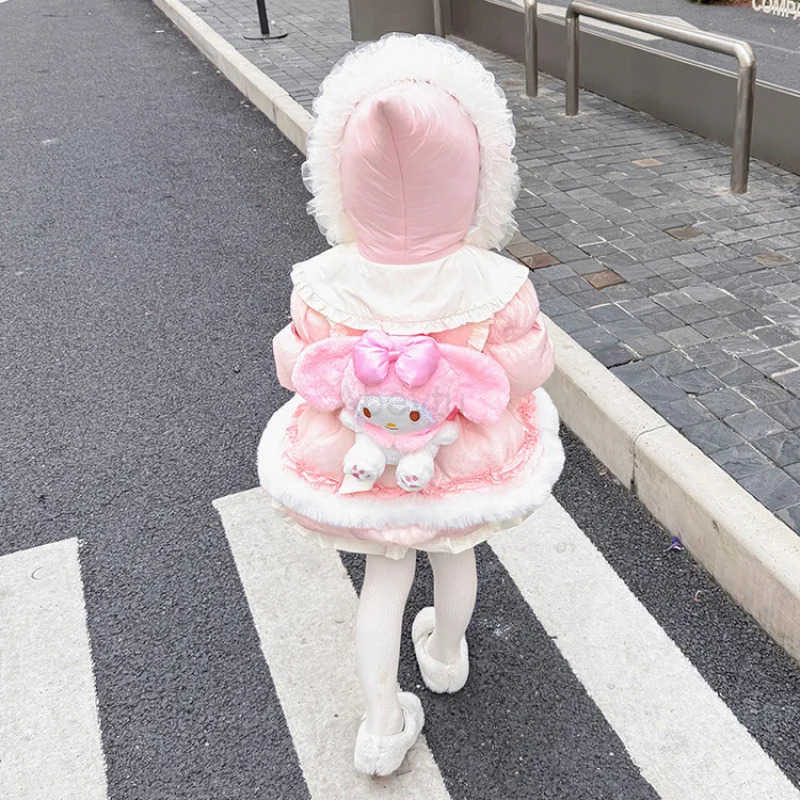 Sanrio Kawaii Kuromi Melody Children Lolita Down Jacket White Duck Down Winter Anime Princess Fashion Jacket Thicken Warm Cartoon Coat H251216