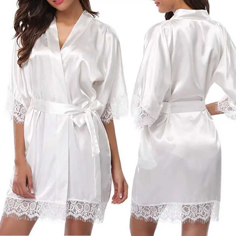 Women Iace Silk Pajamas Robes Sleepwear Nightgowns Half Sleeve Nightdress Black Lace Bathrobe Smooth Soft Comfortable Pure Color C251216