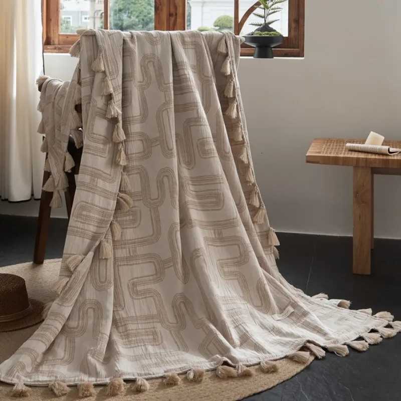 2025 new cotton and linen jacquard fringed blanket office nap air conditioner blanket home sofa leisure blanket H251216 - view 3