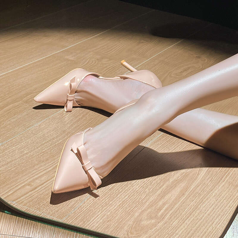 2025 Autumn New High Heels Stiletto Pointed Patent Leather Bow Hollow Korean Style Closed Toe Summer Women's Sandals