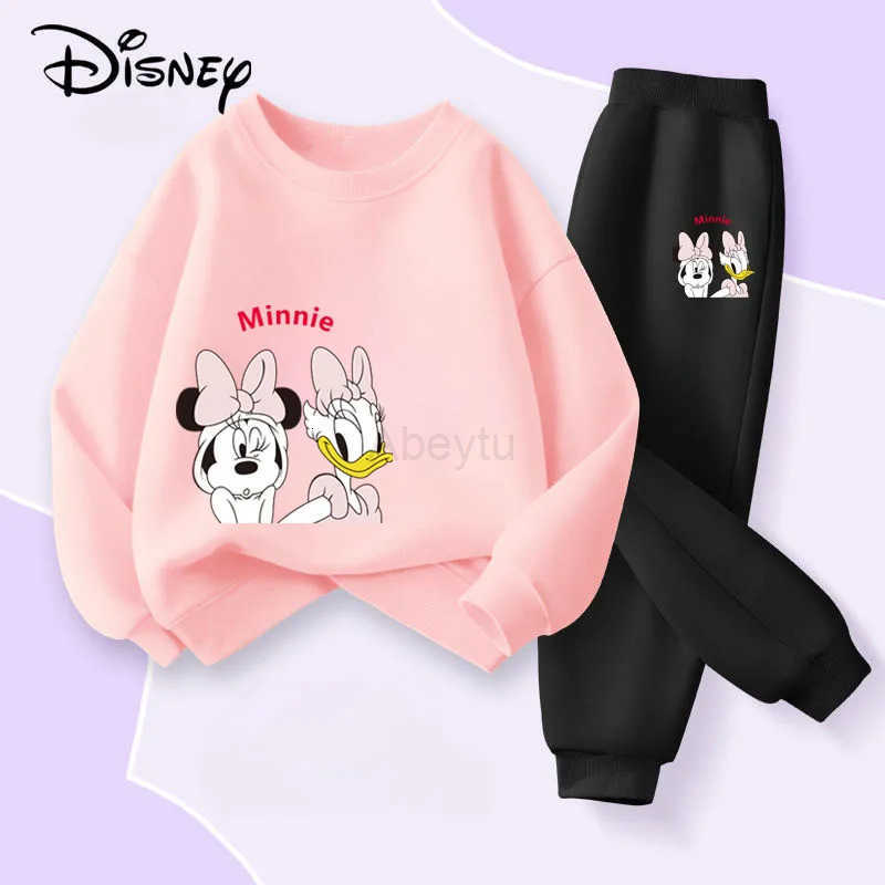 Sanrio DISNEY Spring Autumn Childrens Clothing Sets Minnie Daisy Print Girls Sweatshirt Sweatpant 2pcs Suit Kids Thin Tracksuit H251216