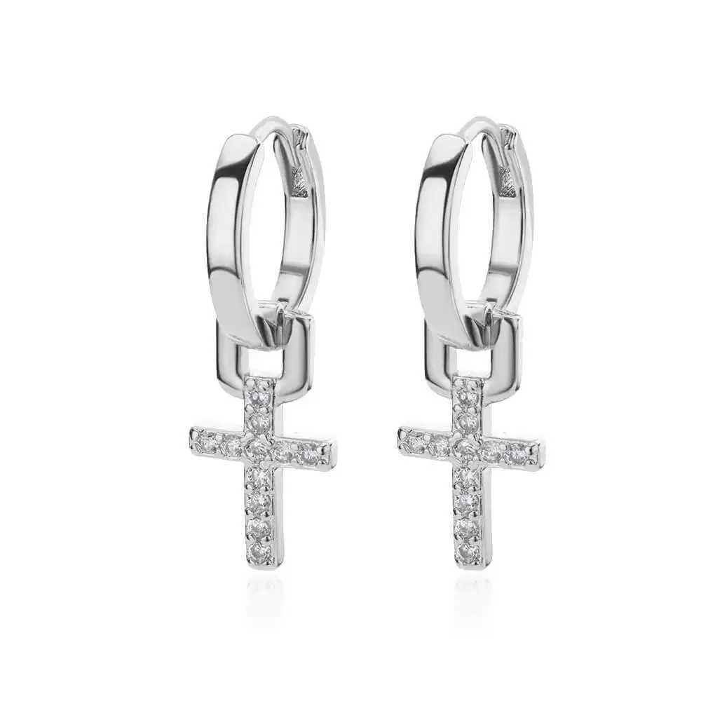 Zircon Cross Dangle Earrings For Women Girls Stainless Steel Cross EarringTrending Couple Wedding Aesthetic Jewelry aretes G251216