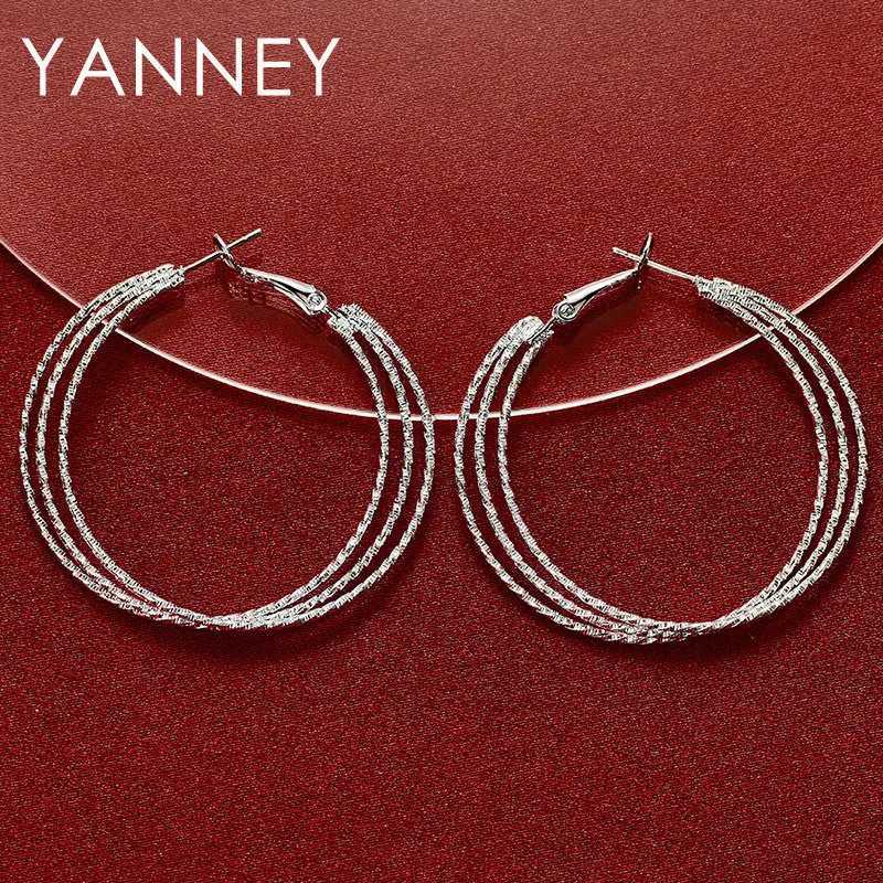 Luxury 925 Sterling Silver 50MM Frosted 3 Circle Hoop Earrings For Women Fashion Wedding Temperament Jewelry Accessories G251216