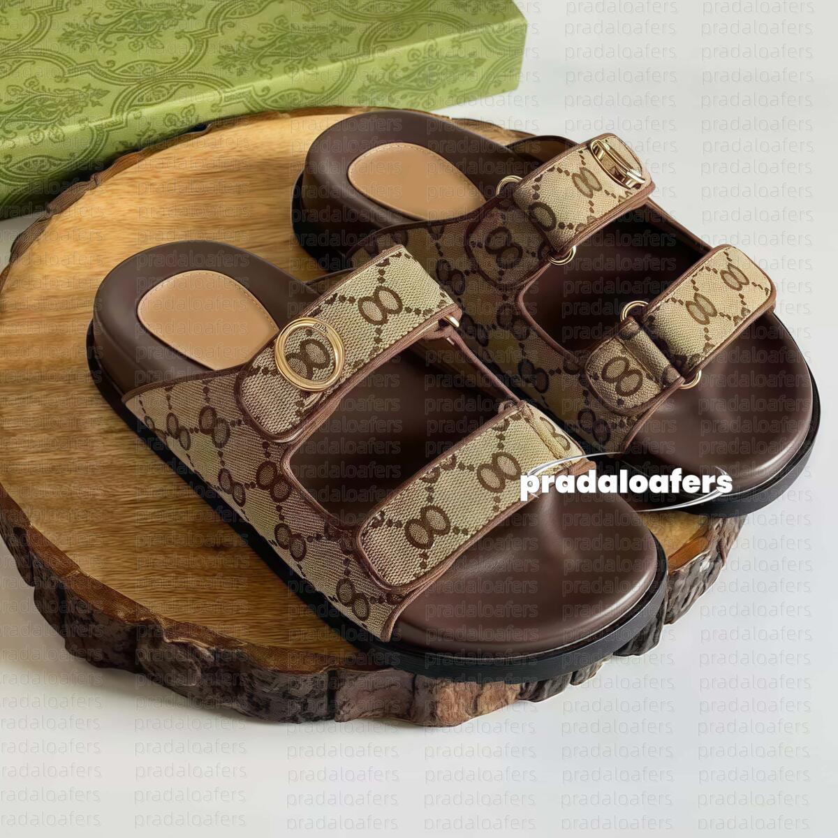 designer Sandals slipper Summer Women luxury designer Slides canvas Flat Mules Fashionable canvas classic embroidered womens flat sandals size 35-44