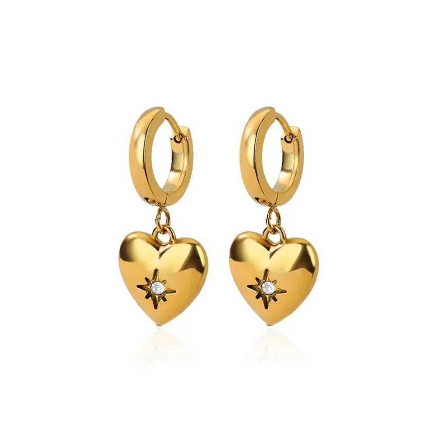 Zircon Heart Star Drop Earrings For Women Luxury Gold Color Stainless Steel Heart Earring Fashion Aesthetic Christmas Jewelry G251216