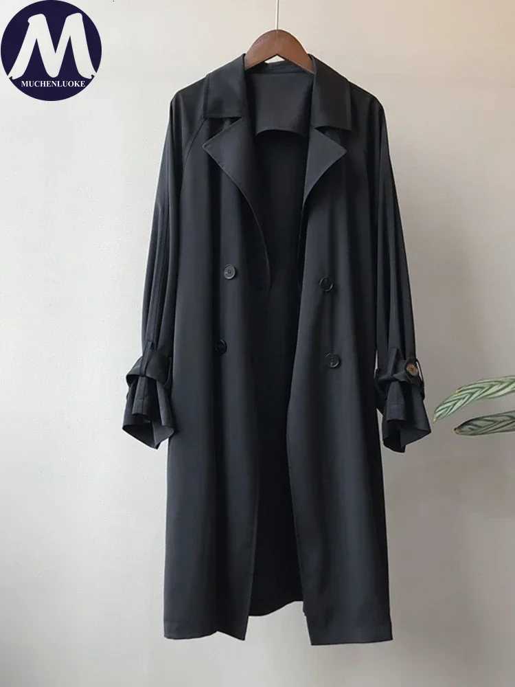 Coats for Women 2024 Spring Autumn New Long Sleeved Mid Length Trench Korean Fashion Leisure Over The Knee Womens ClothingT251216