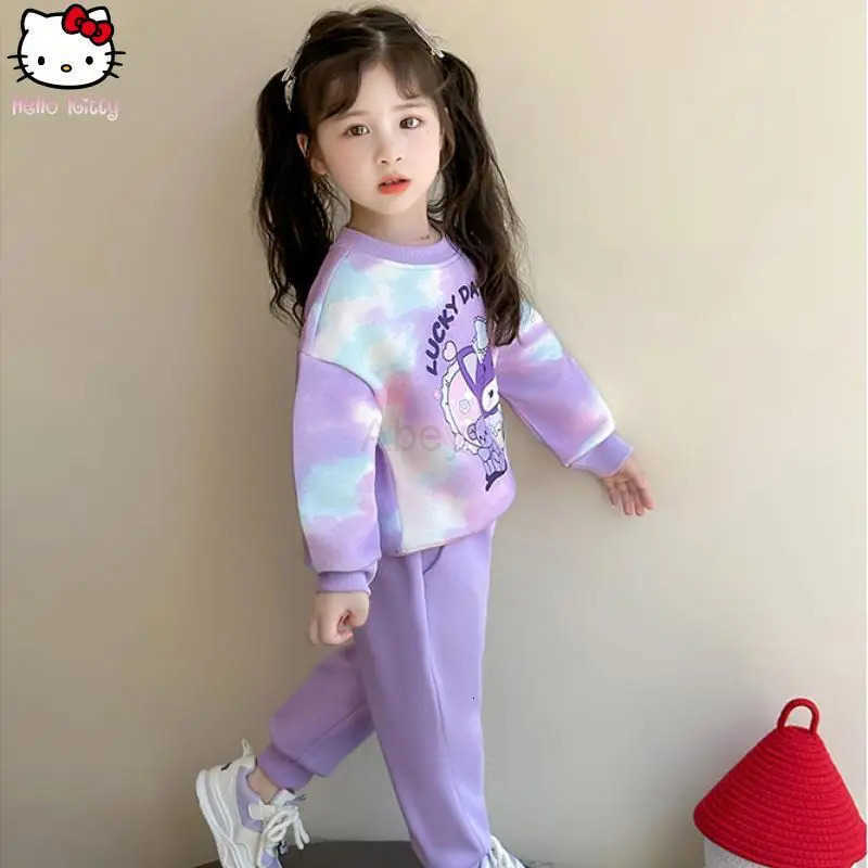 Sanrio Girls Kuromi Cartoon Autumn Anime Tie Dye Printed Sweatshirt Suit Cartoon New Childrens Long Sleeved T Shirt Sweatshirt H251216