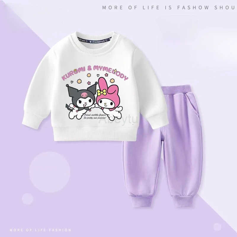 Sanrio Autumn Baby Girls Clothes Set Kid Cartoon Kuromi My Melody Sweatshirts Pullover Top and Pants 2pcs Suit Children Outfit H251216