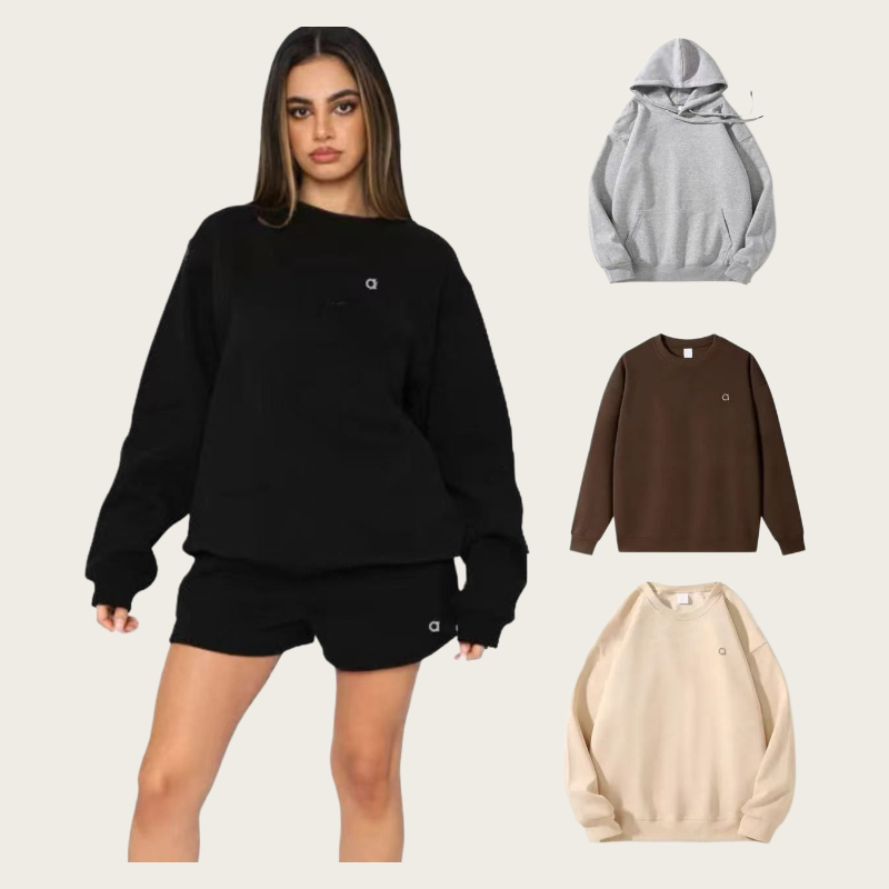 Yoga Womens Sportswear Hoodies Outfit Warm Sweatshirts Silver 3D logo on chest Loose Sweatwear Unisex Casual Top Outwear Jacket CREW NECK PULLOVER Hoodies dh293