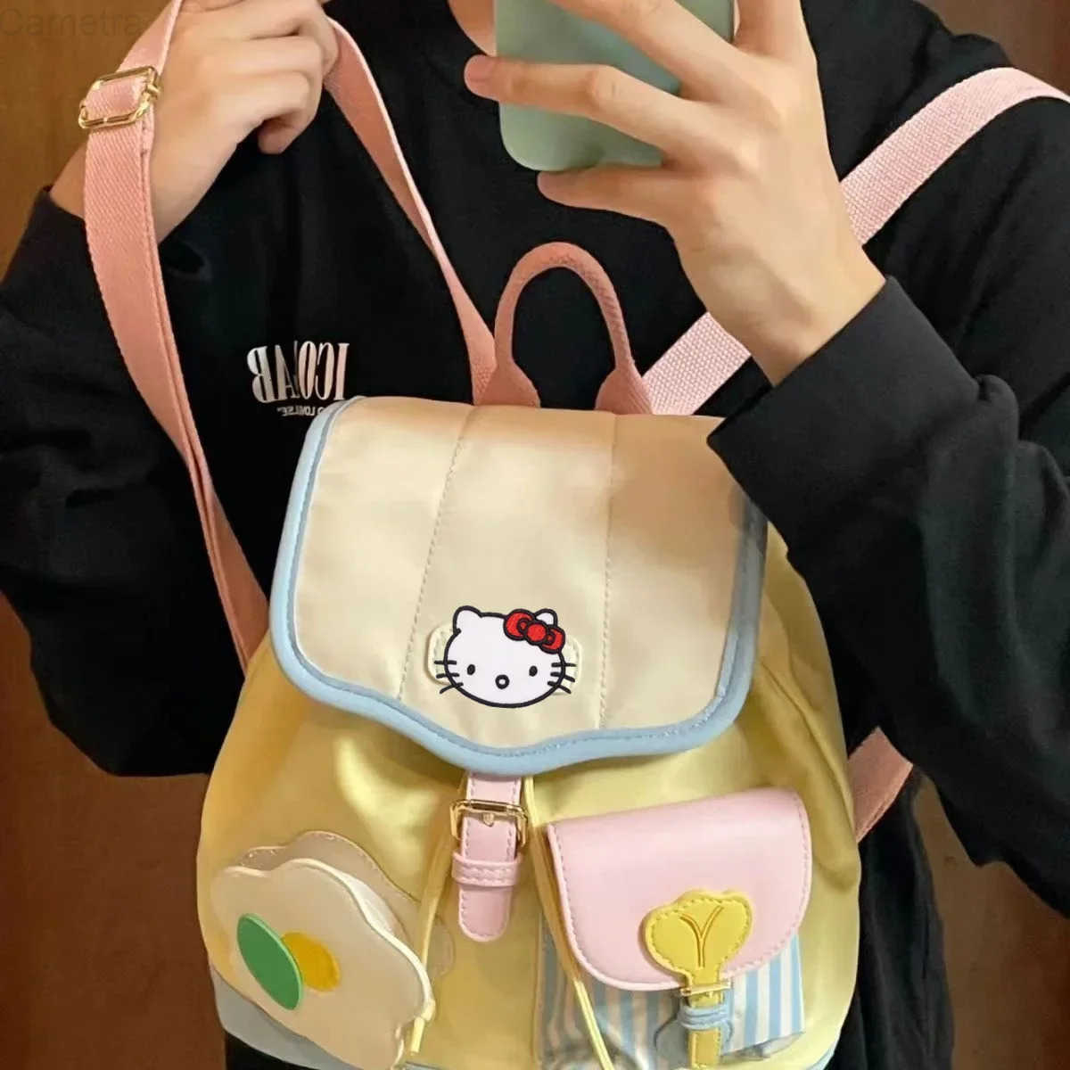 Sanrio College Students Cute Color Contrast Schoolbag Womens Handbag hello kitty Mini Backpack New Travel shoulder Bag H251216