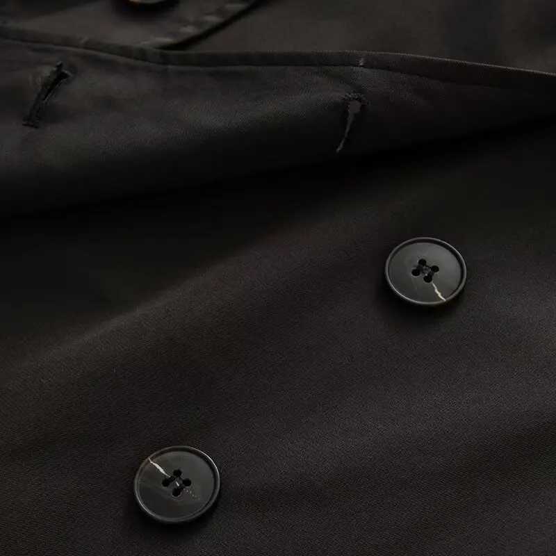 Popular European and American womens short lapel double-breasted windbreaker jacket with small temperament British styleT251216