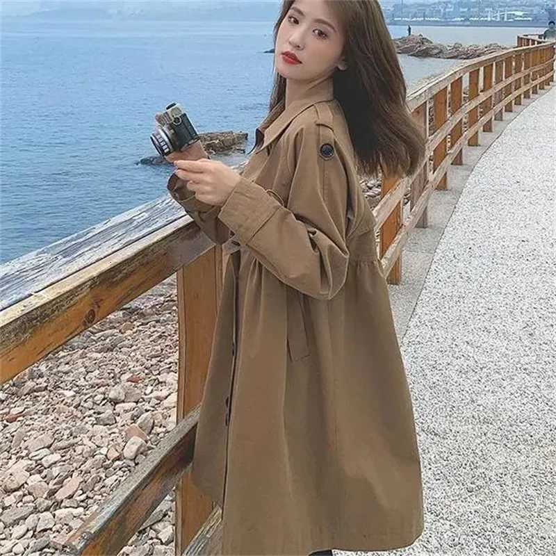 2025 Women Trench Coat Mid-long Lined Female Double breasted Windbreaker Jacket Spring Autumn Fashion Lapel collar OuterwearT251216