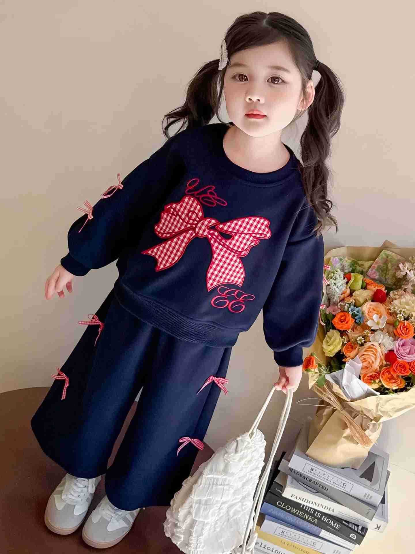 Sanrio Girls Red Checkered Bow Set Childrens Korean Fashion Little Girls Hoodie and Pants Two Piece Set Girls Childrens Clothing H251216