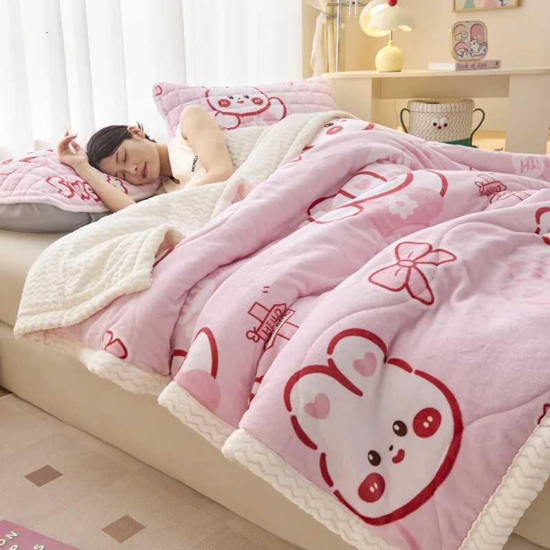 Winter Thick Three-Layer Quilted Blanket Milk Flannel Multifunctional Warm Blankets for Home Cartoon Printed Single Sofa Cover H251216 - view 3