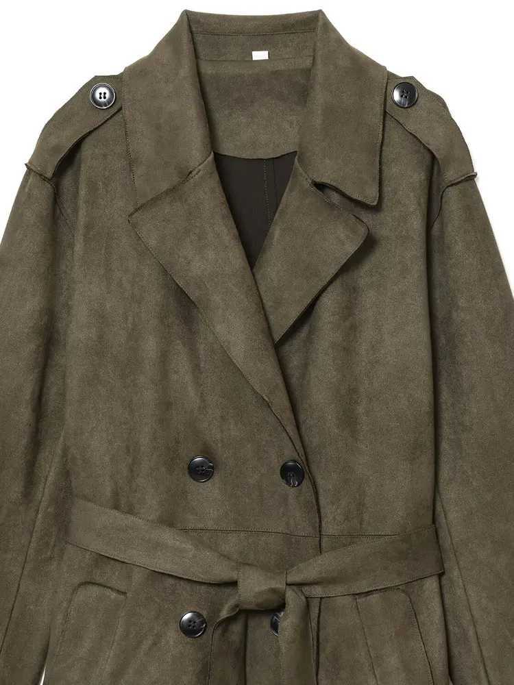 NLZGMSJ With Belt Women Loose Overcoat 2025 Winter Suede Warm Trench Coat Long Sleeve Mid Length Jacket Female Outerwear Y2KT251216