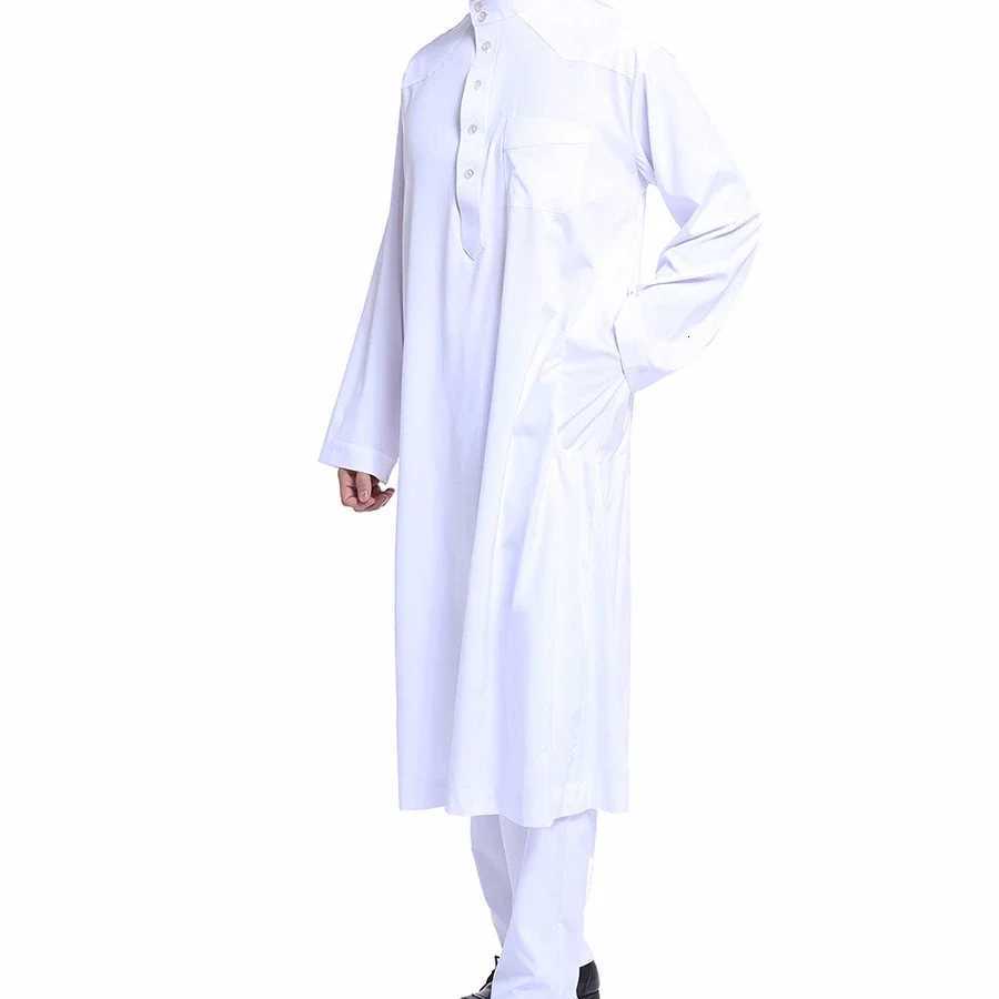 Dubai Arab Islam Muslim Men Jubba Thobe Clothing Sets Long Robe 2 Piece Set Tops and Pants Saudi Musulman Ensembles Wear Sets W251216