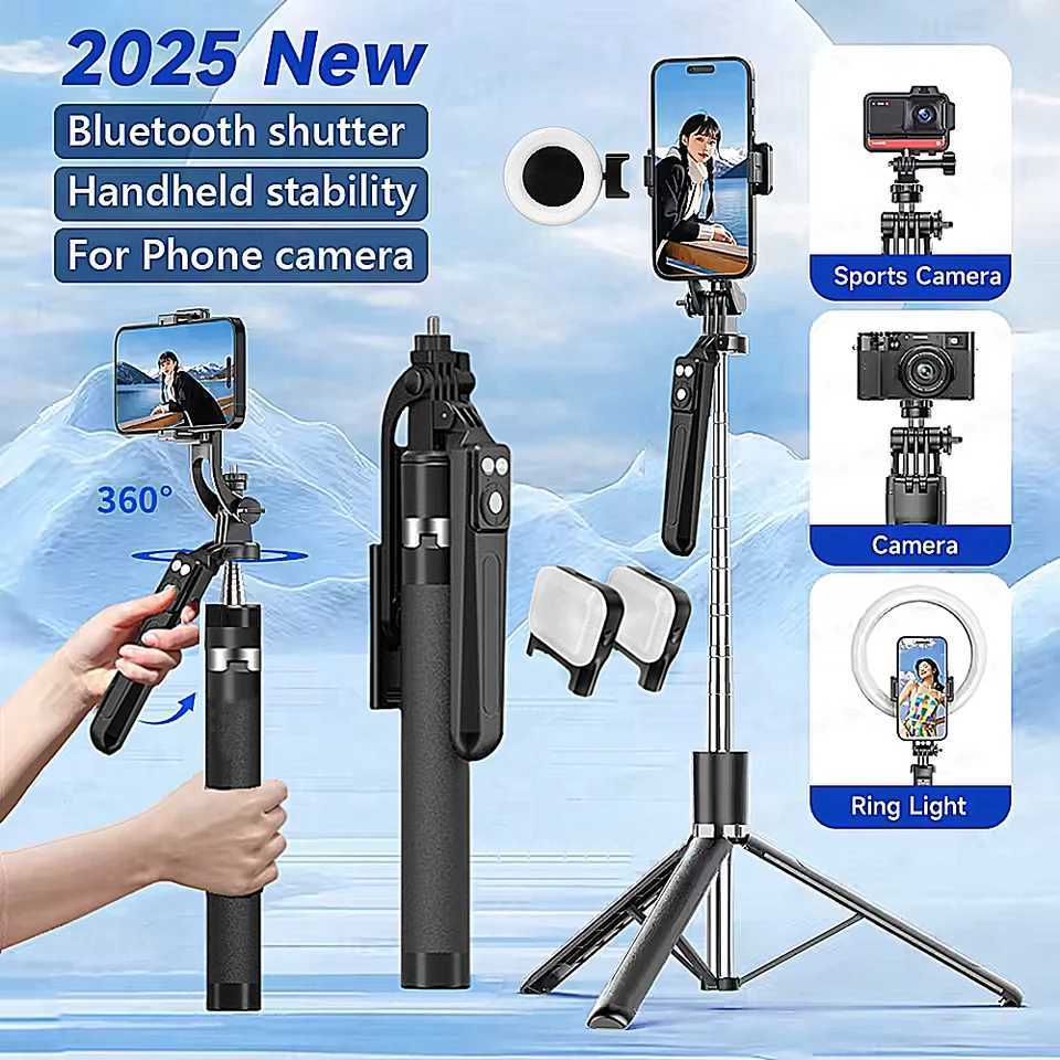 Roreta New 17M 360 rotation Tripod for Smartphone CameraPhone holder with Bluetooth shutterWireless Selfie Stick brackets G251216