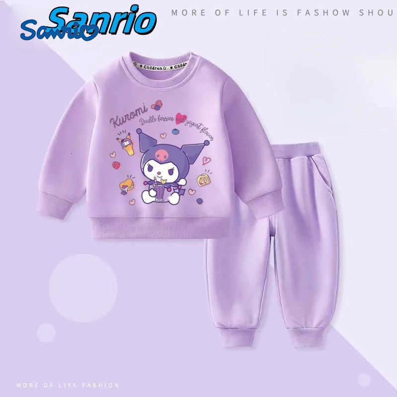 Sanrio Autumn Baby Girls Clothes Set Kid Cartoon Kuromi Printed Sweatshirts Pullover Top and Pants 2 Pieces Suit Children Outfit H251216