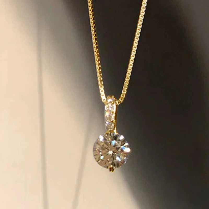 Huitan Minimalist Round Cubic Zirconia Pendant Necklace Women Silver Color/Gold Plated Box Chain Long Necklace Wedding Jewelry M251216