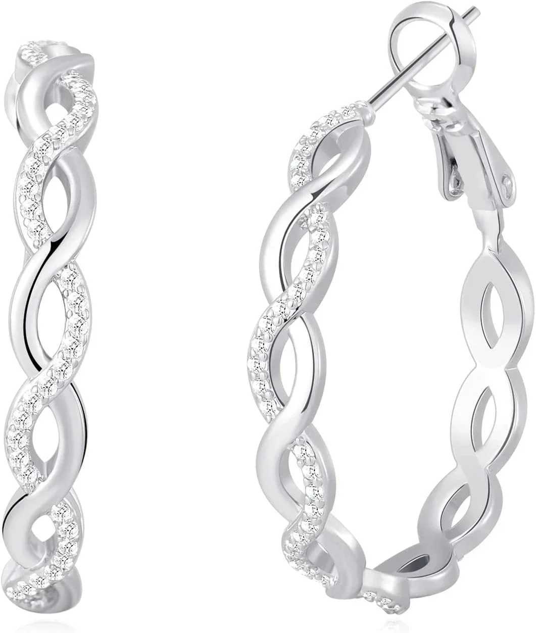 925 Sterling Silver Earrings Hoops for Women Lightweight Twisted Hoop Earrings With Cubic Zirconia Hypoallergenic Hoops Earrings G251216