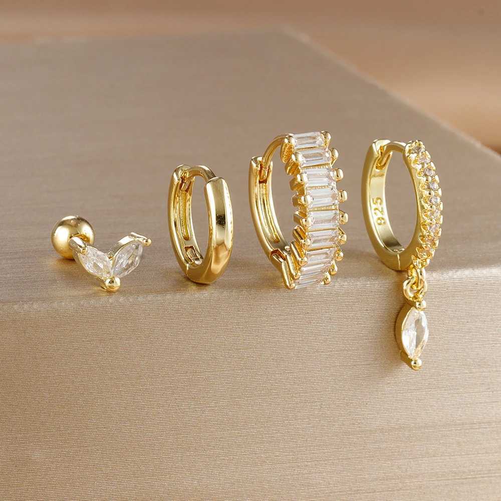 4PCS/Set Classic Little Crystal Flower Stainless Steel Earrings for Women Personality Square Pendant Earring Piercing Jewelry G251216