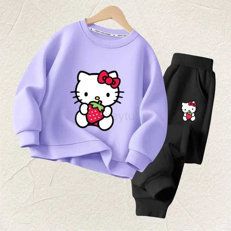 Sanrio Autumn Baby Girl Clothes Set Children Hello Kitty Cartoon Print Sweatshirt and Pants Two Pieces Suit Long Sleeved Suit H251216