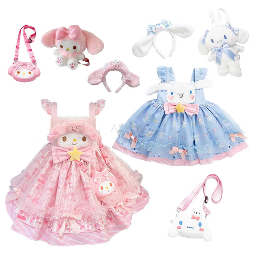 Sanrio My Melody Cinnamoroll Dress Anime Cartoon Lolita Dresses Princess Kawaii Plush Backpack Headband Sock Necklace Girl Holiday Gift H251216