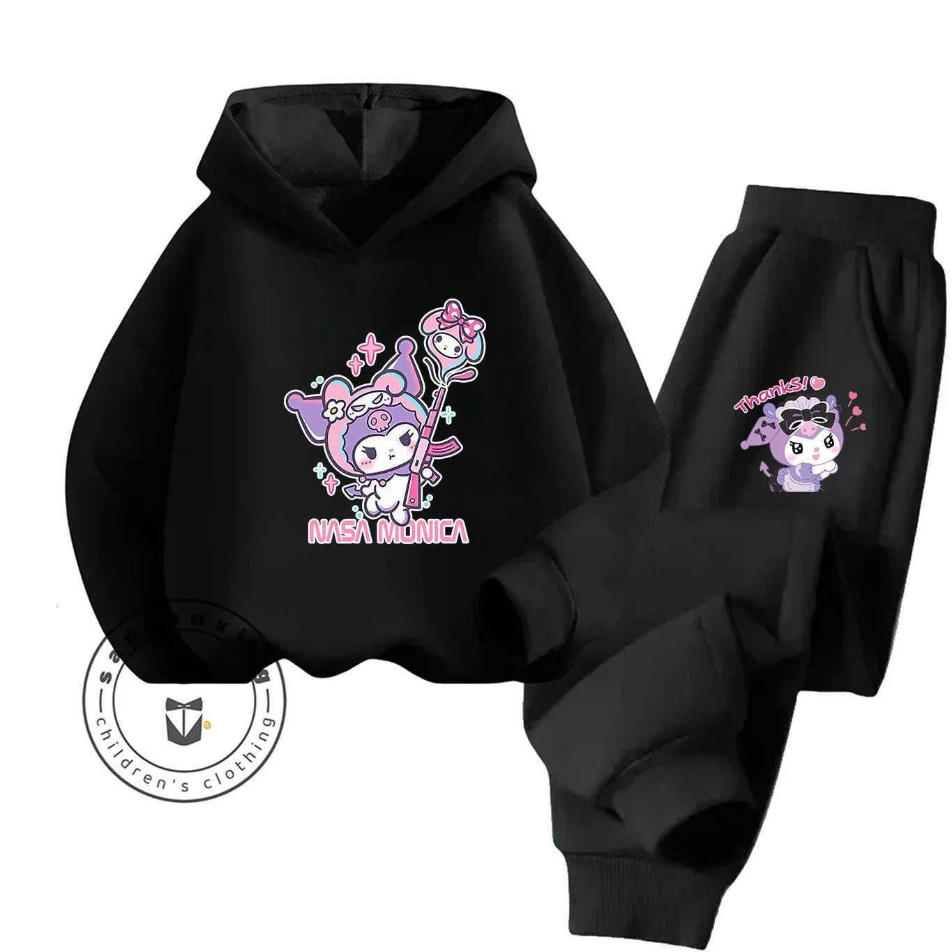 Sanrio 2D Hot Sale Kuromi Cartoon Printed Hoodie Set 2025 Fashion For Kids Teens Boys Girls Casual With Matching Dress Autumn Winter H251216