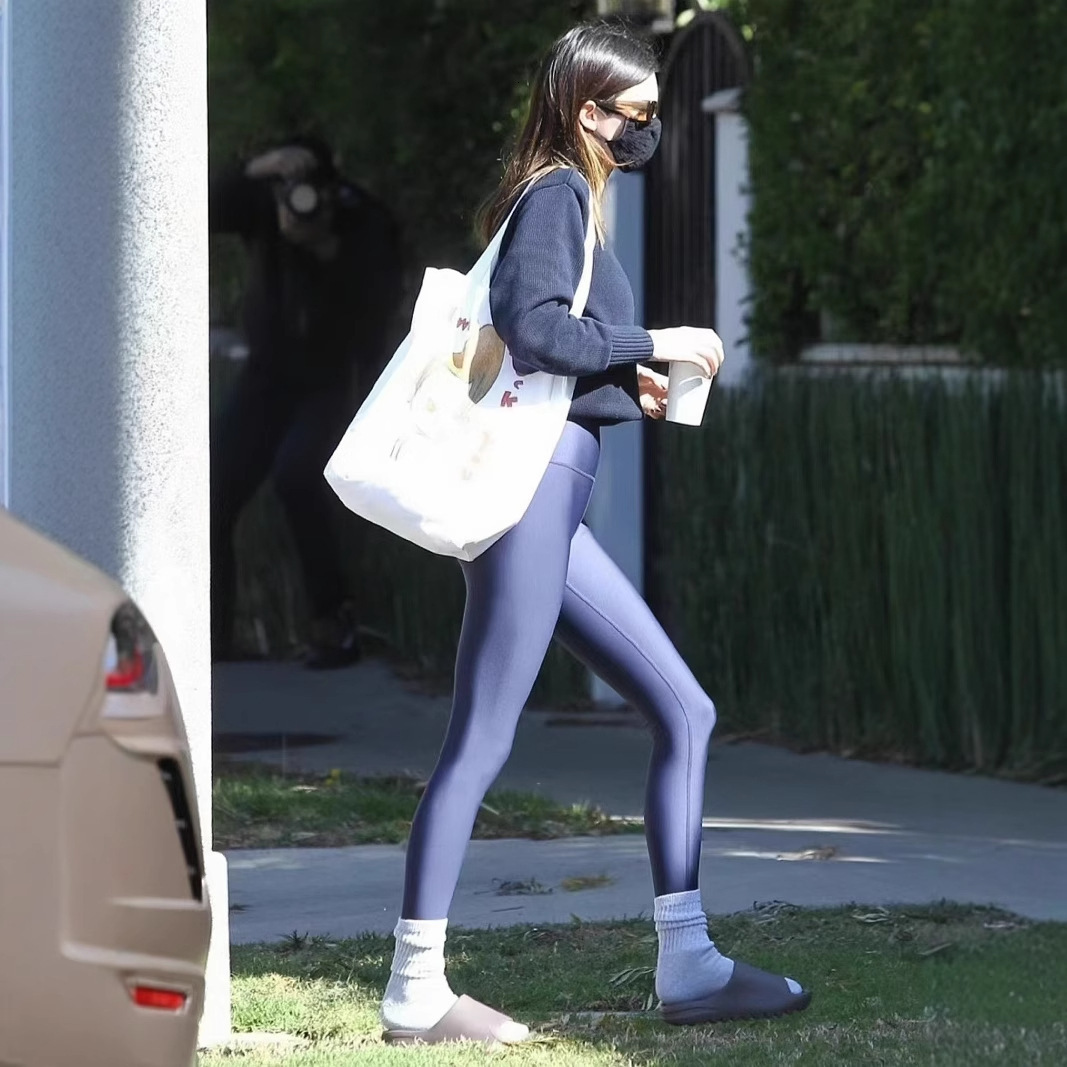 High Waist Elastic Yoga Pants for Women Summer Pearlescent Sports Long Pants Tummy Control Hip Lift Running Fitness Pants Kendall Jenner Style 241228