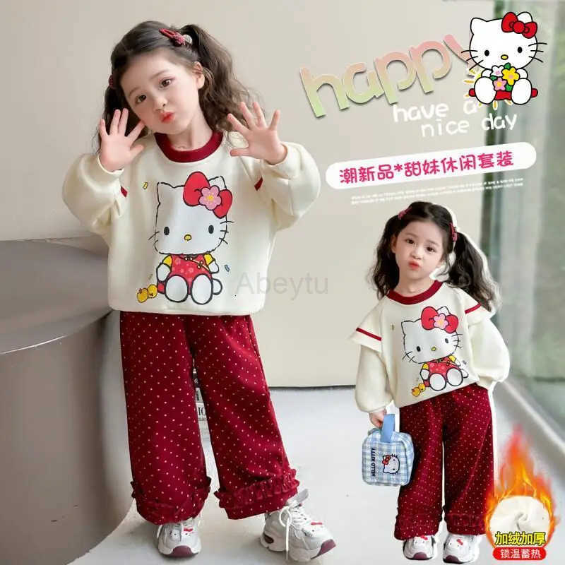 Sanrio Hello Kitty Girls Loungewear Set Kawaii Y2K Anime Childrens Clothing Clothes Autumn Winter Sweatsuit Kids Parka Snowsuit H251216