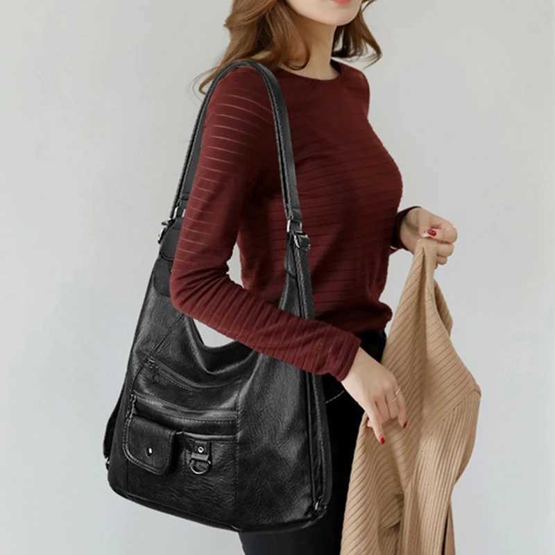 Casual PU Leather Tote Bags for Women Large Capacity Hobo Handbags Patchwork Shoulder Bag Female Crossbody Shopper Bag M251216